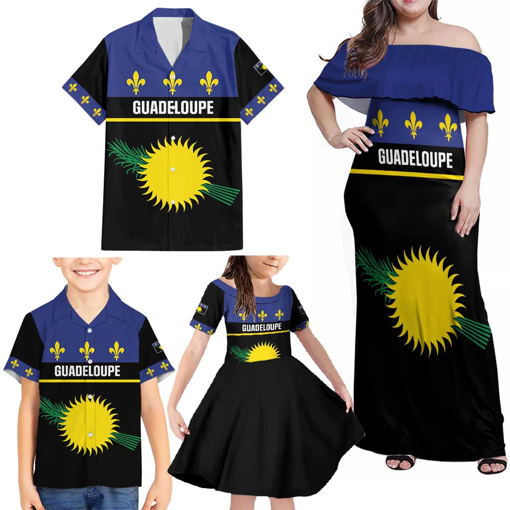 Guadeloupe Family Matching Off Shoulder Maxi Dress and Hawaiian Shirt Rejyon Gwadloup Black Version
