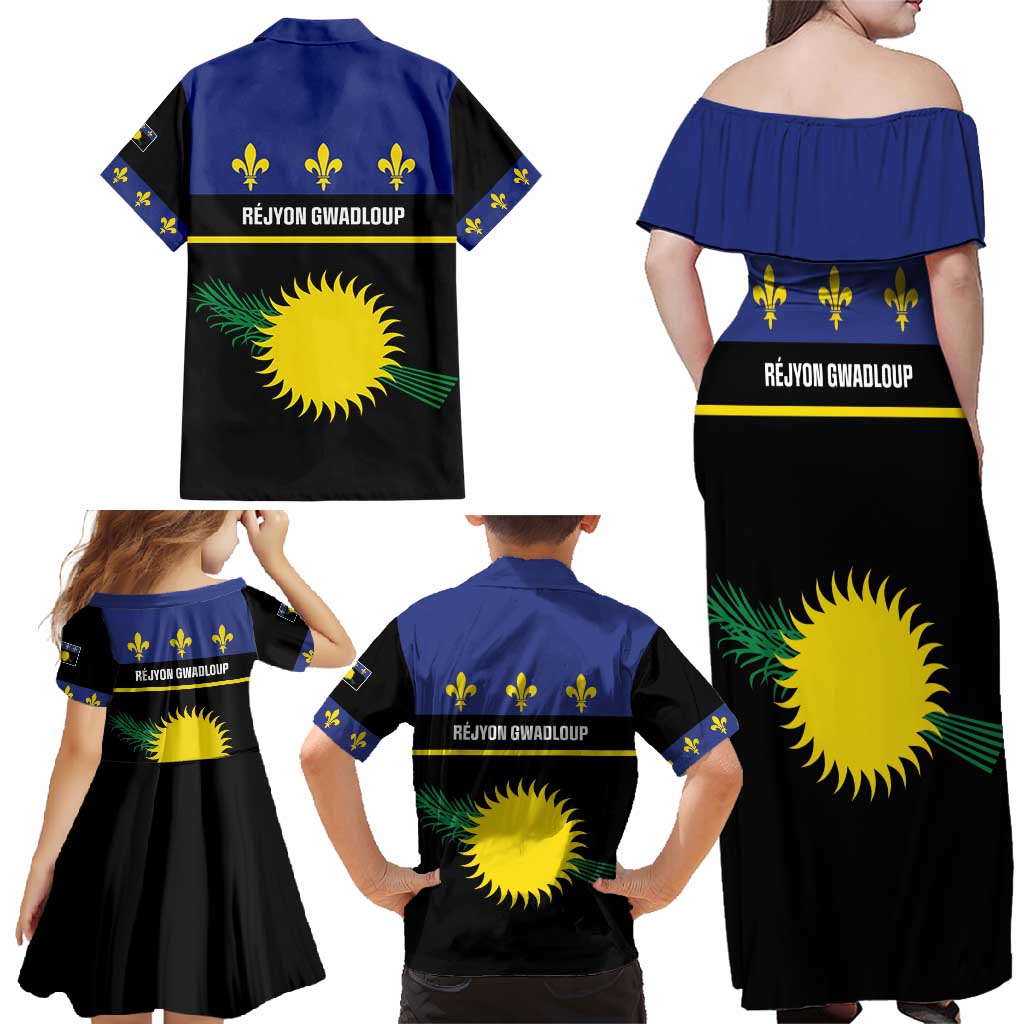 Guadeloupe Family Matching Off Shoulder Maxi Dress and Hawaiian Shirt Rejyon Gwadloup Black Version