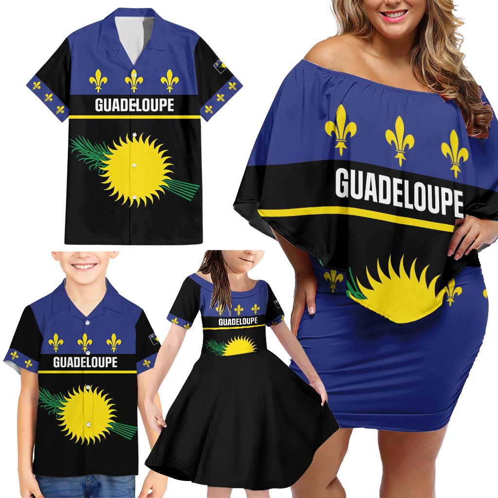 Guadeloupe Family Matching Off Shoulder Short Dress and Hawaiian Shirt Rejyon Gwadloup Black Version
