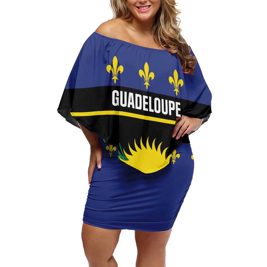 Guadeloupe Family Matching Off Shoulder Short Dress and Hawaiian Shirt Rejyon Gwadloup Black Version