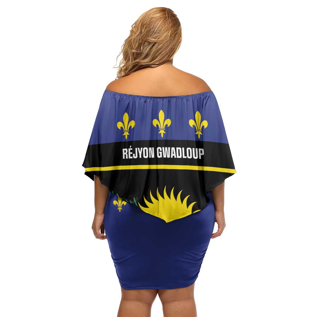 Guadeloupe Family Matching Off Shoulder Short Dress and Hawaiian Shirt Rejyon Gwadloup Black Version