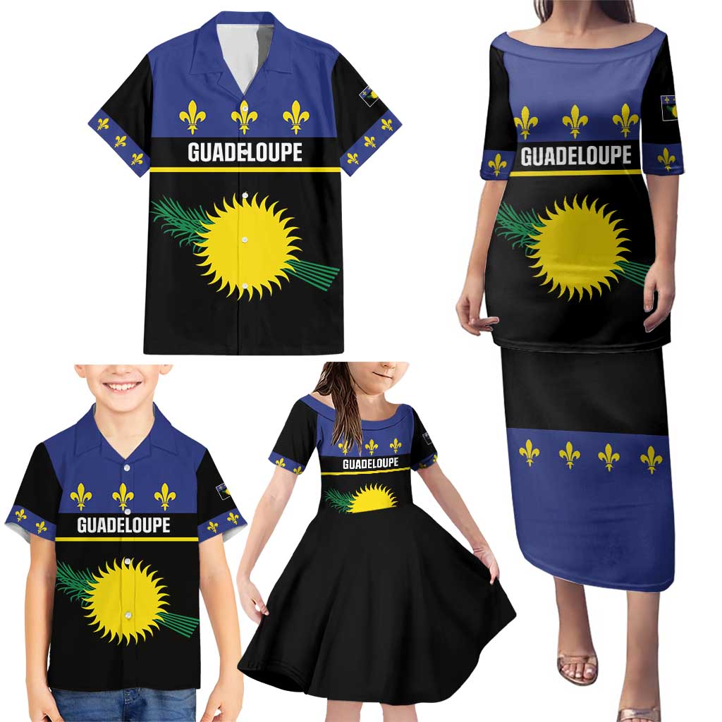 Guadeloupe Family Matching Puletasi and Hawaiian Shirt Rejyon Gwadloup Black Version