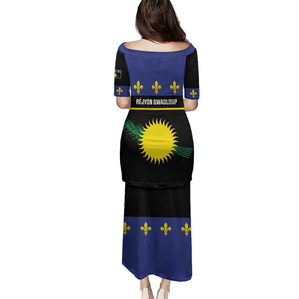 Guadeloupe Family Matching Puletasi and Hawaiian Shirt Rejyon Gwadloup Black Version