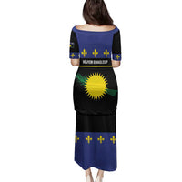 Guadeloupe Family Matching Puletasi and Hawaiian Shirt Rejyon Gwadloup Black Version