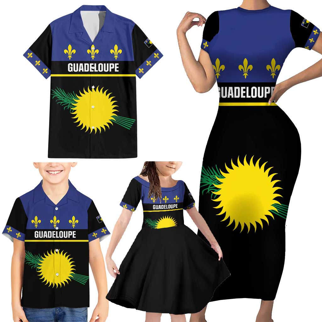 Guadeloupe Family Matching Short Sleeve Bodycon Dress and Hawaiian Shirt Rejyon Gwadloup Black Version
