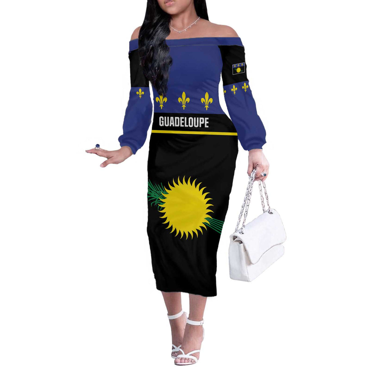Guadeloupe Off The Shoulder Long Sleeve Dress Rejyon Gwadloup Black Version