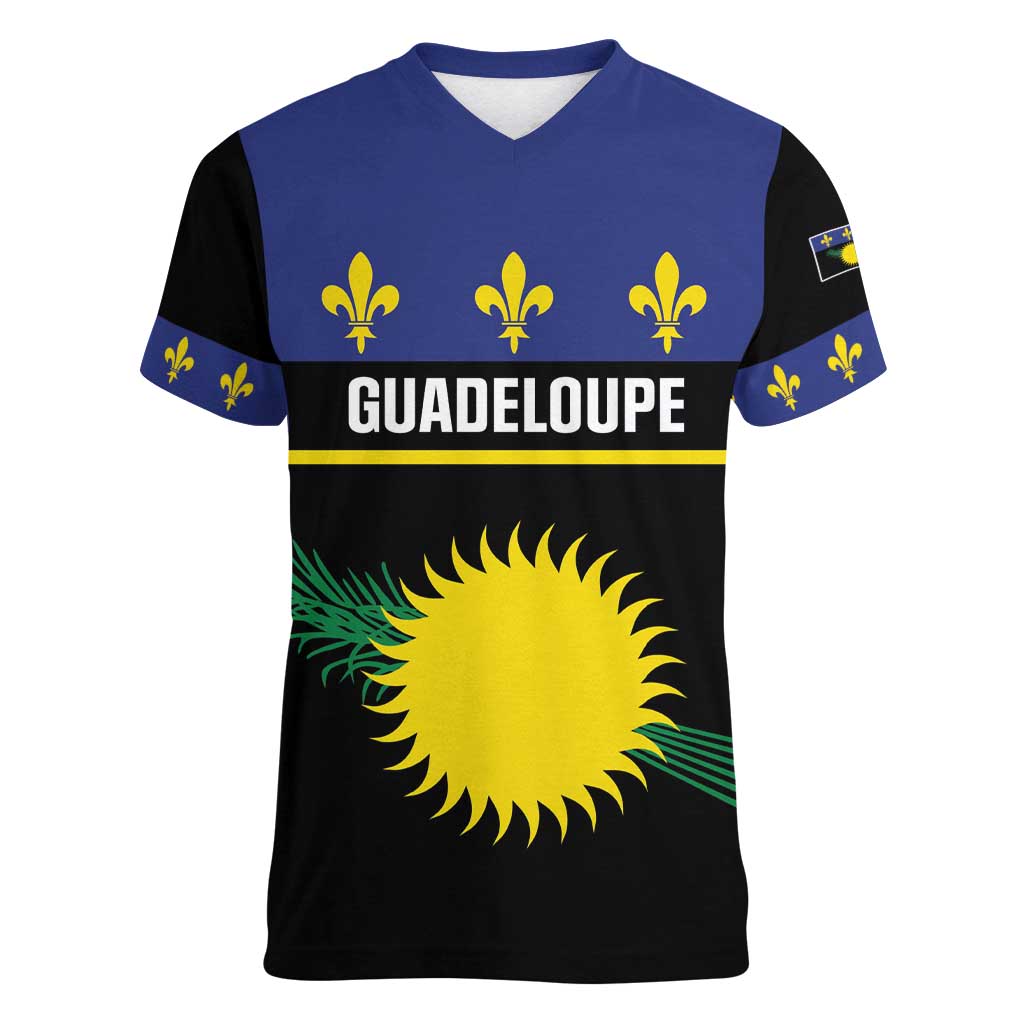 Guadeloupe Women V-Neck T-Shirt Rejyon Gwadloup Black Version
