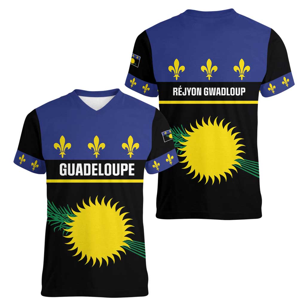 Guadeloupe Women V-Neck T-Shirt Rejyon Gwadloup Black Version