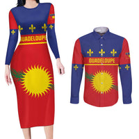 Guadeloupe Couples Matching Long Sleeve Bodycon Dress and Long Sleeve Button Shirt Rejyon Gwadloup Red Version