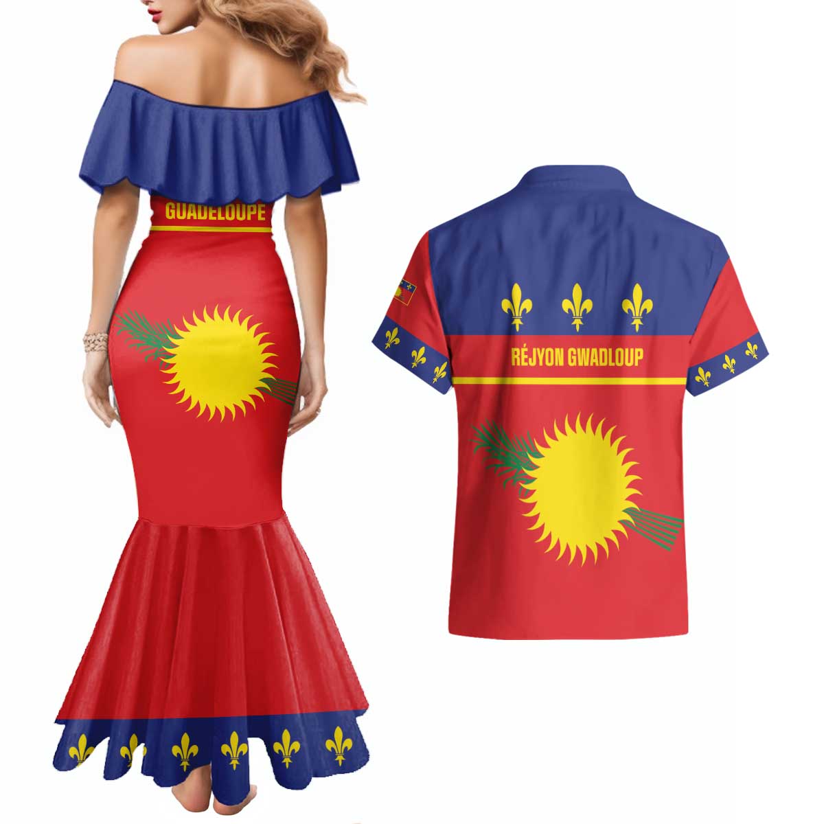Guadeloupe Couples Matching Mermaid Dress and Hawaiian Shirt Rejyon Gwadloup Red Version