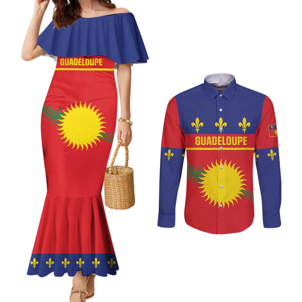 Guadeloupe Couples Matching Mermaid Dress and Long Sleeve Button Shirt Rejyon Gwadloup Red Version