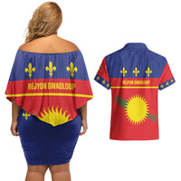 Guadeloupe Couples Matching Off Shoulder Short Dress and Hawaiian Shirt Rejyon Gwadloup Red Version