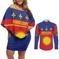 Guadeloupe Couples Matching Off Shoulder Short Dress and Long Sleeve Button Shirt Rejyon Gwadloup Red Version