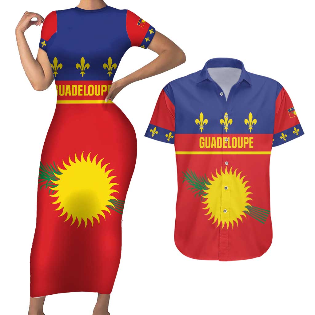 Guadeloupe Couples Matching Short Sleeve Bodycon Dress and Hawaiian Shirt Rejyon Gwadloup Red Version