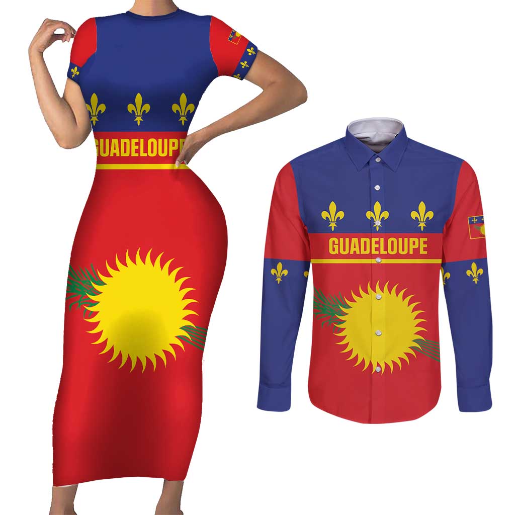 Guadeloupe Couples Matching Short Sleeve Bodycon Dress and Long Sleeve Button Shirt Rejyon Gwadloup Red Version