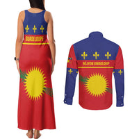 Guadeloupe Couples Matching Tank Maxi Dress and Long Sleeve Button Shirt Rejyon Gwadloup Red Version