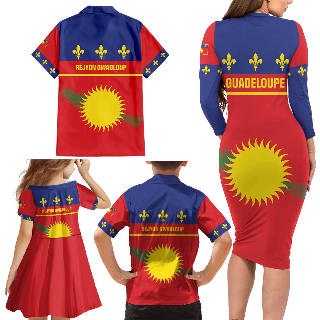 Guadeloupe Family Matching Long Sleeve Bodycon Dress and Hawaiian Shirt Rejyon Gwadloup Red Version