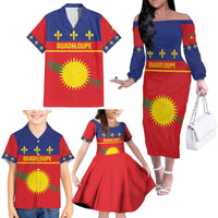 Guadeloupe Family Matching Off The Shoulder Long Sleeve Dress and Hawaiian Shirt Rejyon Gwadloup Red Version