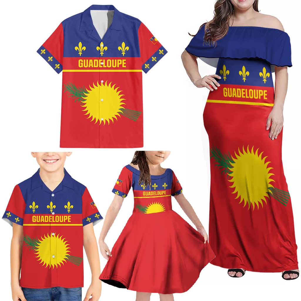 Guadeloupe Family Matching Off Shoulder Maxi Dress and Hawaiian Shirt Rejyon Gwadloup Red Version