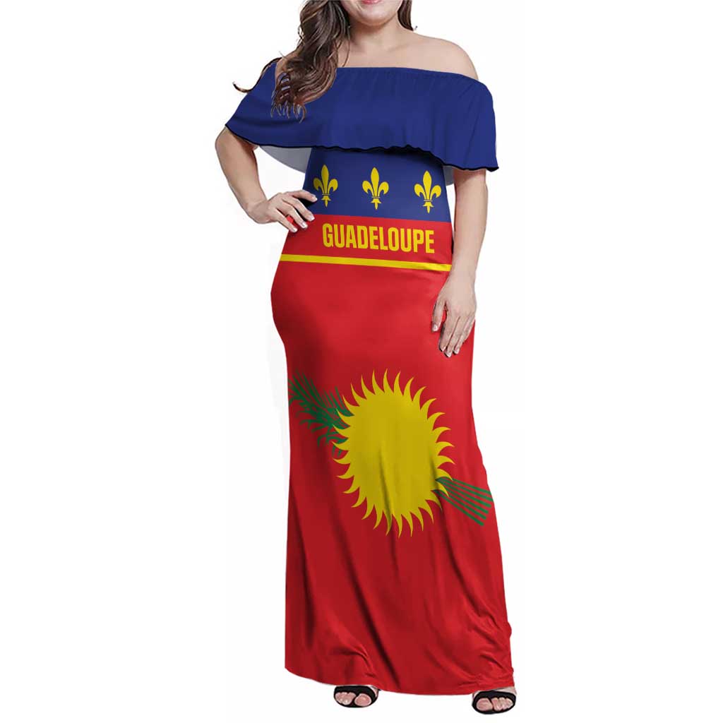 Guadeloupe Family Matching Off Shoulder Maxi Dress and Hawaiian Shirt Rejyon Gwadloup Red Version