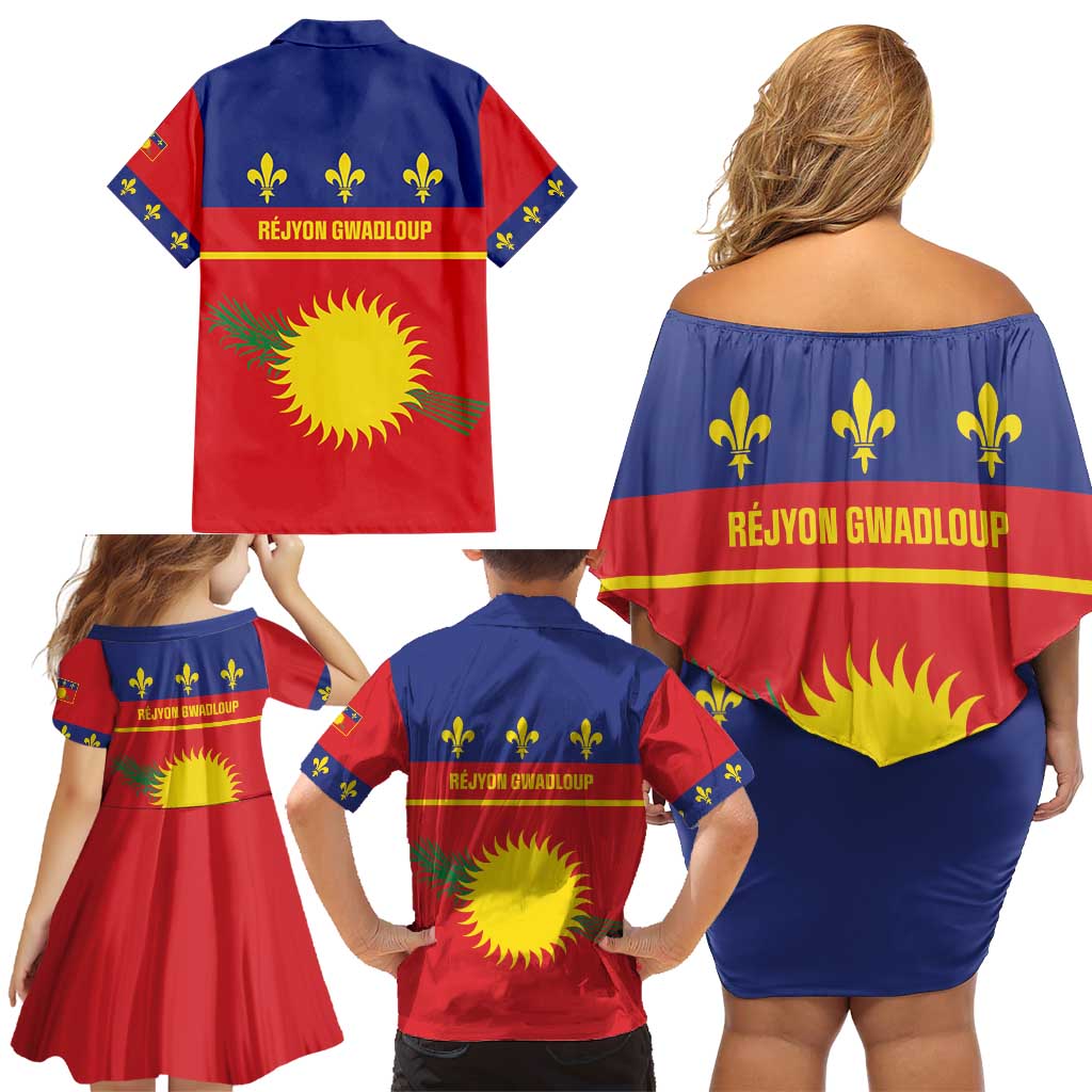 Guadeloupe Family Matching Off Shoulder Short Dress and Hawaiian Shirt Rejyon Gwadloup Red Version