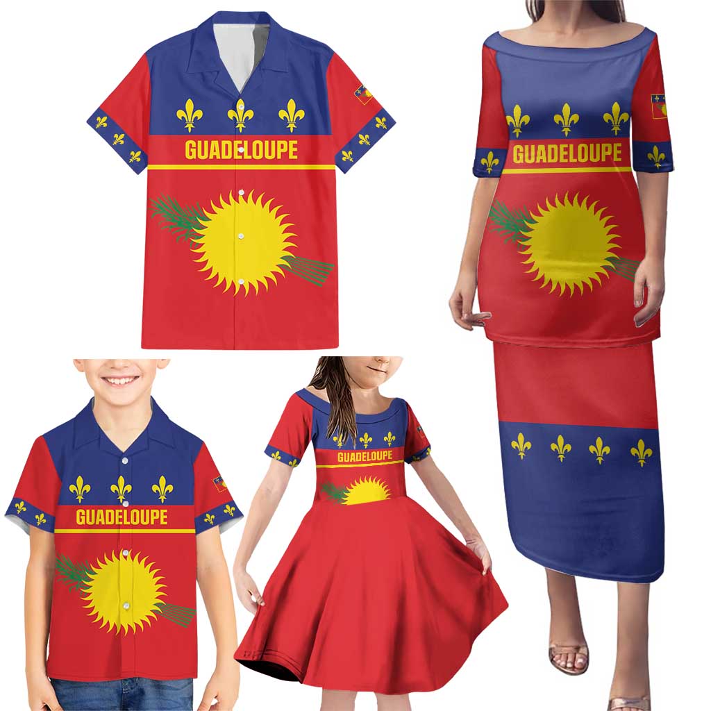 Guadeloupe Family Matching Puletasi and Hawaiian Shirt Rejyon Gwadloup Red Version