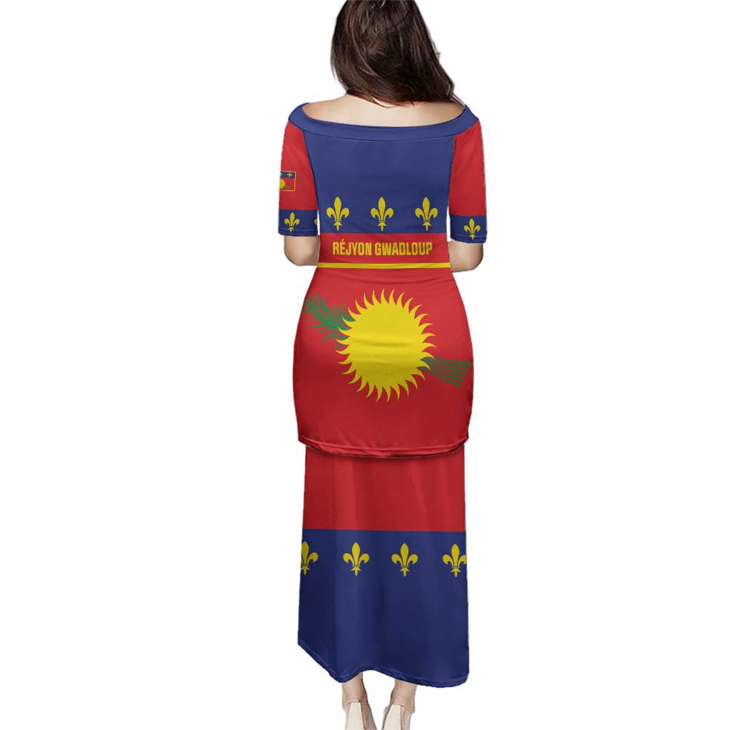 Guadeloupe Family Matching Puletasi and Hawaiian Shirt Rejyon Gwadloup Red Version