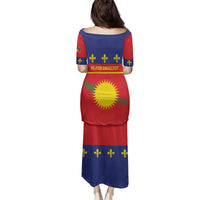 Guadeloupe Family Matching Puletasi and Hawaiian Shirt Rejyon Gwadloup Red Version