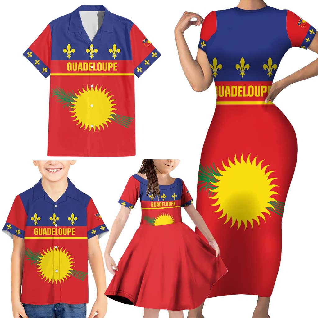 Guadeloupe Family Matching Short Sleeve Bodycon Dress and Hawaiian Shirt Rejyon Gwadloup Red Version