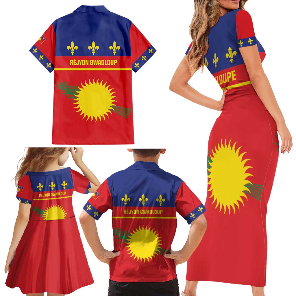 Guadeloupe Family Matching Short Sleeve Bodycon Dress and Hawaiian Shirt Rejyon Gwadloup Red Version