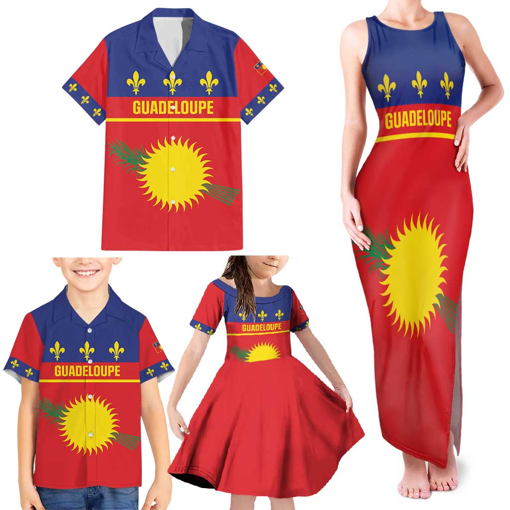 Guadeloupe Family Matching Tank Maxi Dress and Hawaiian Shirt Rejyon Gwadloup Red Version