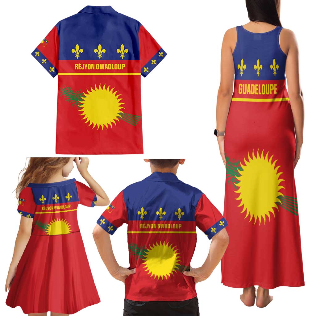 Guadeloupe Family Matching Tank Maxi Dress and Hawaiian Shirt Rejyon Gwadloup Red Version