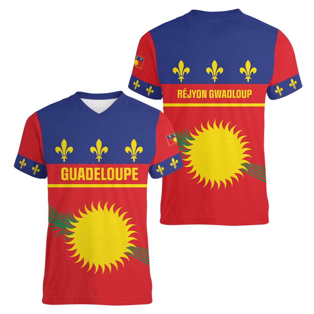 Guadeloupe Women V-Neck T-Shirt Rejyon Gwadloup Red Version