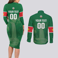 Custom Football Guadeloupe Green Couples Matching Long Sleeve Bodycon Dress and Long Sleeve Button Shirt Les Gwada Boy Go Champions