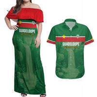 Custom Football Guadeloupe Green Couples Matching Off Shoulder Maxi Dress and Hawaiian Shirt Les Gwada Boy Go Champions