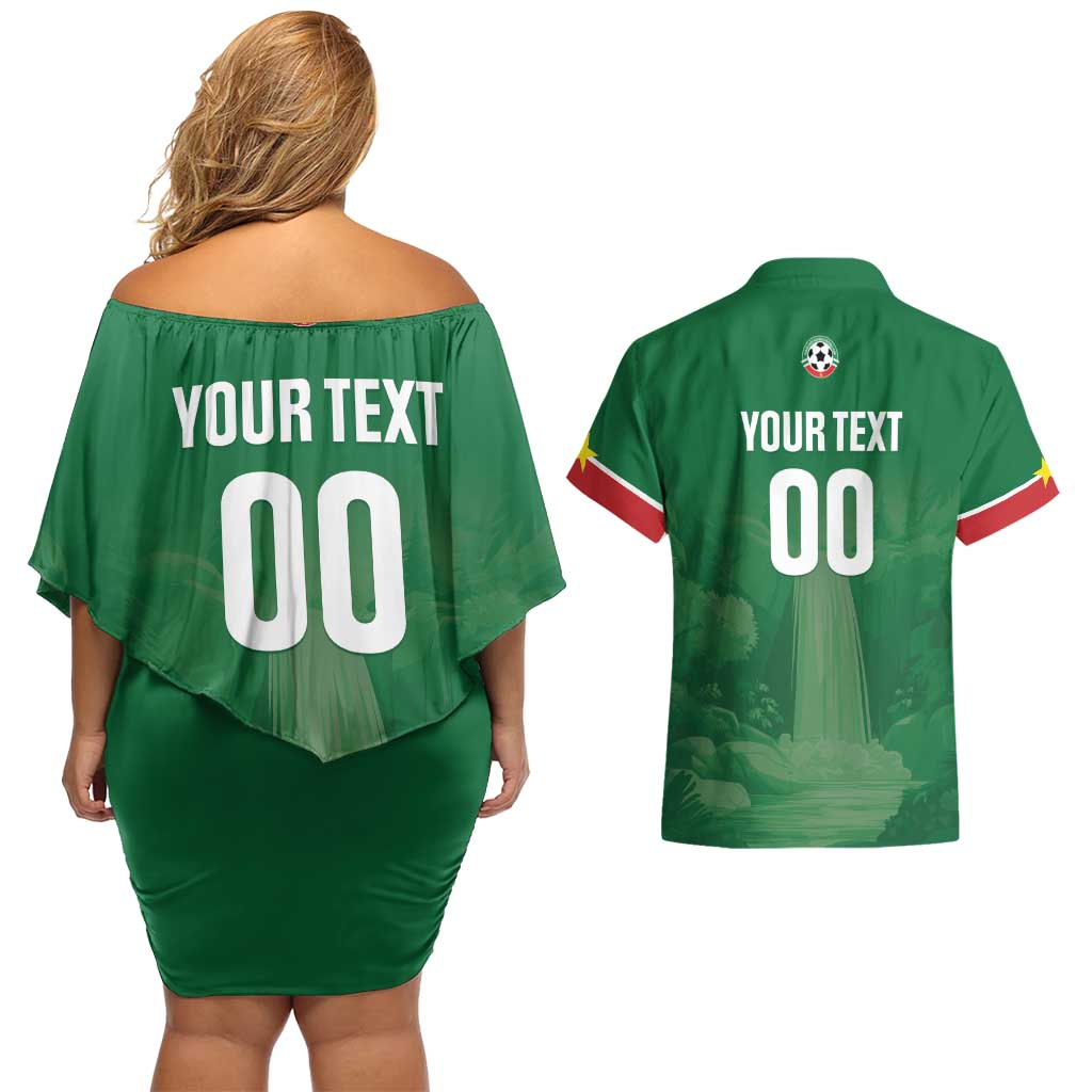 Custom Football Guadeloupe Green Couples Matching Off Shoulder Short Dress and Hawaiian Shirt Les Gwada Boy Go Champions