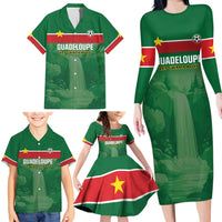 Custom Football Guadeloupe Green Family Matching Long Sleeve Bodycon Dress and Hawaiian Shirt Les Gwada Boy Go Champions