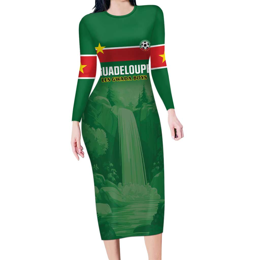 Custom Football Guadeloupe Green Family Matching Long Sleeve Bodycon Dress and Hawaiian Shirt Les Gwada Boy Go Champions