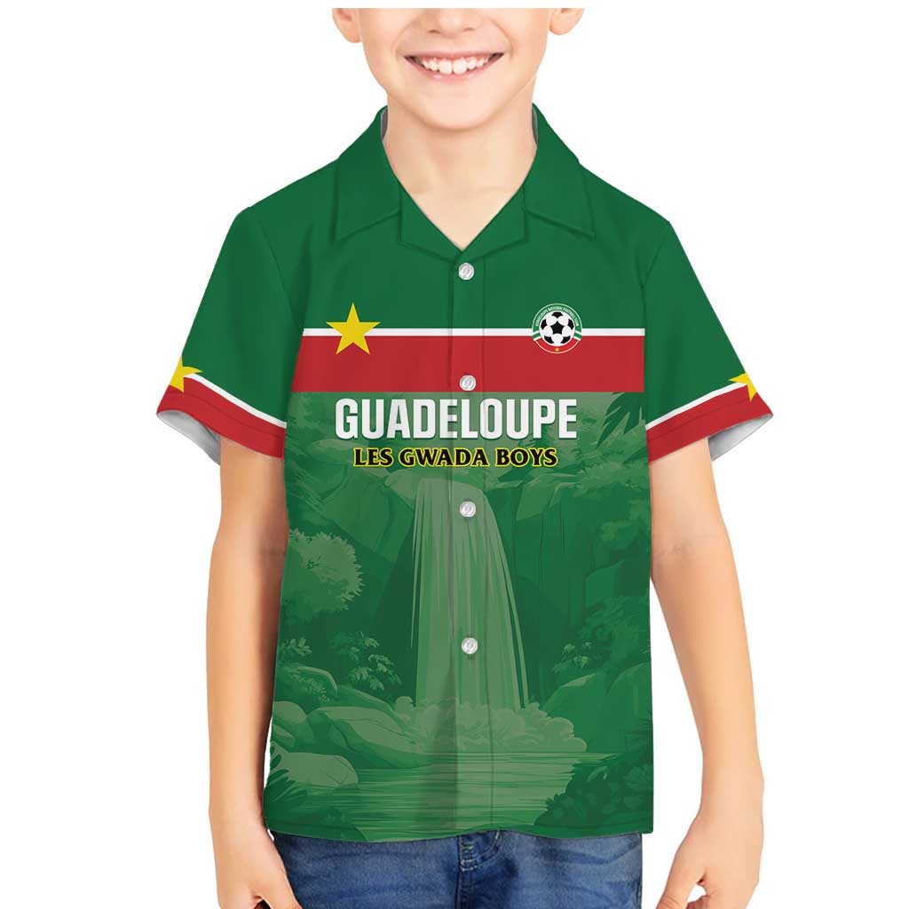 Custom Football Guadeloupe Green Family Matching Mermaid Dress and Hawaiian Shirt Les Gwada Boy Go Champions