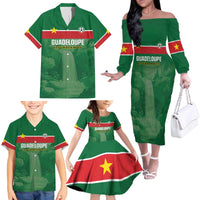 Custom Football Guadeloupe Green Family Matching Off The Shoulder Long Sleeve Dress and Hawaiian Shirt Les Gwada Boy Go Champions