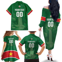 Custom Football Guadeloupe Green Family Matching Off The Shoulder Long Sleeve Dress and Hawaiian Shirt Les Gwada Boy Go Champions