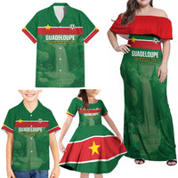 Custom Football Guadeloupe Green Family Matching Off Shoulder Maxi Dress and Hawaiian Shirt Les Gwada Boy Go Champions