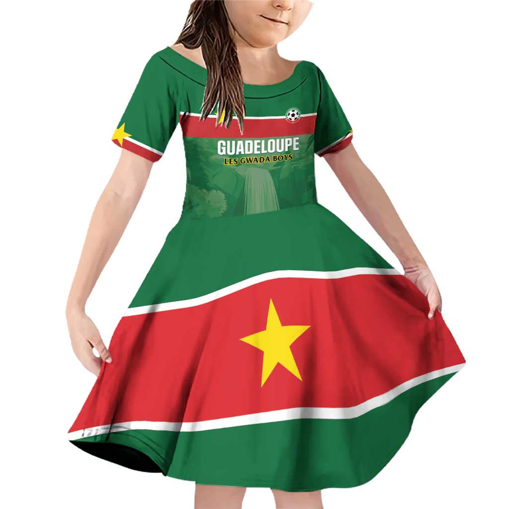 Custom Football Guadeloupe Green Family Matching Off Shoulder Short Dress and Hawaiian Shirt Les Gwada Boy Go Champions