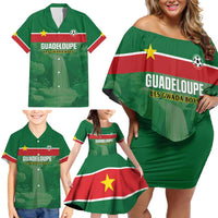 Custom Football Guadeloupe Green Family Matching Off Shoulder Short Dress and Hawaiian Shirt Les Gwada Boy Go Champions