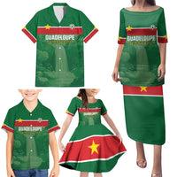 Custom Football Guadeloupe Green Family Matching Puletasi and Hawaiian Shirt Les Gwada Boy Go Champions