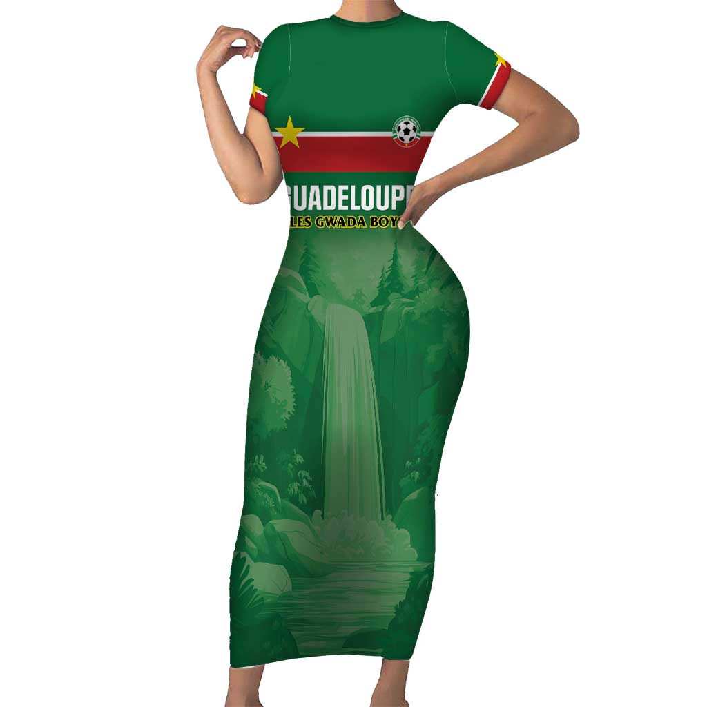 Custom Football Guadeloupe Green Family Matching Short Sleeve Bodycon Dress and Hawaiian Shirt Les Gwada Boy Go Champions