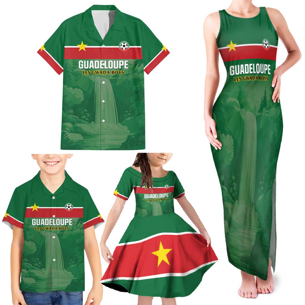 Custom Football Guadeloupe Green Family Matching Tank Maxi Dress and Hawaiian Shirt Les Gwada Boy Go Champions