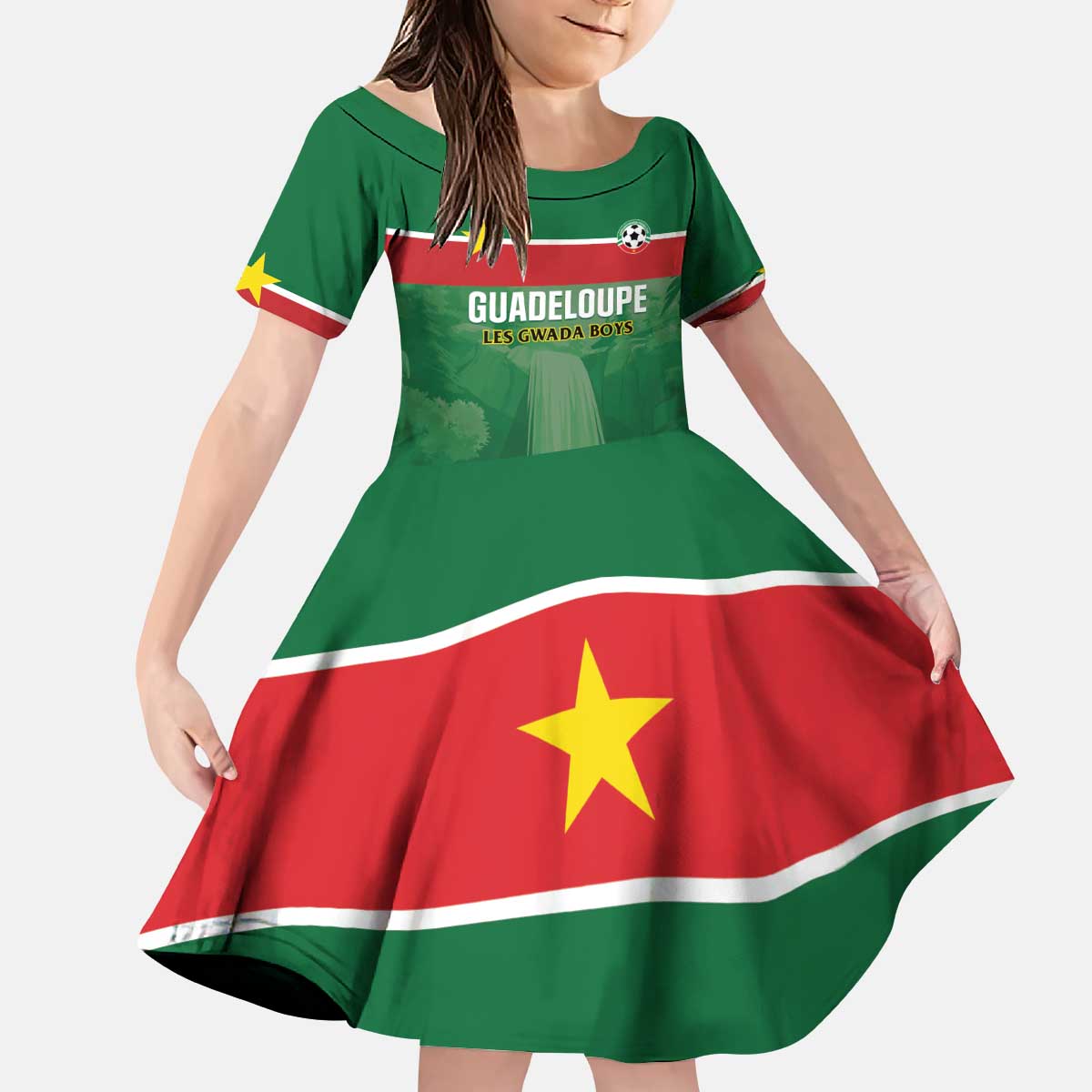 Custom Football Guadeloupe Green Kid Short Sleeve Dress Les Gwada Boy Go Champions