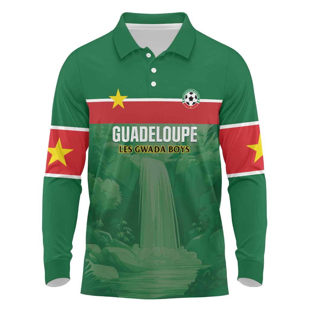 Custom Football Guadeloupe Green Long Sleeve Polo Shirt Les Gwada Boy Go Champions