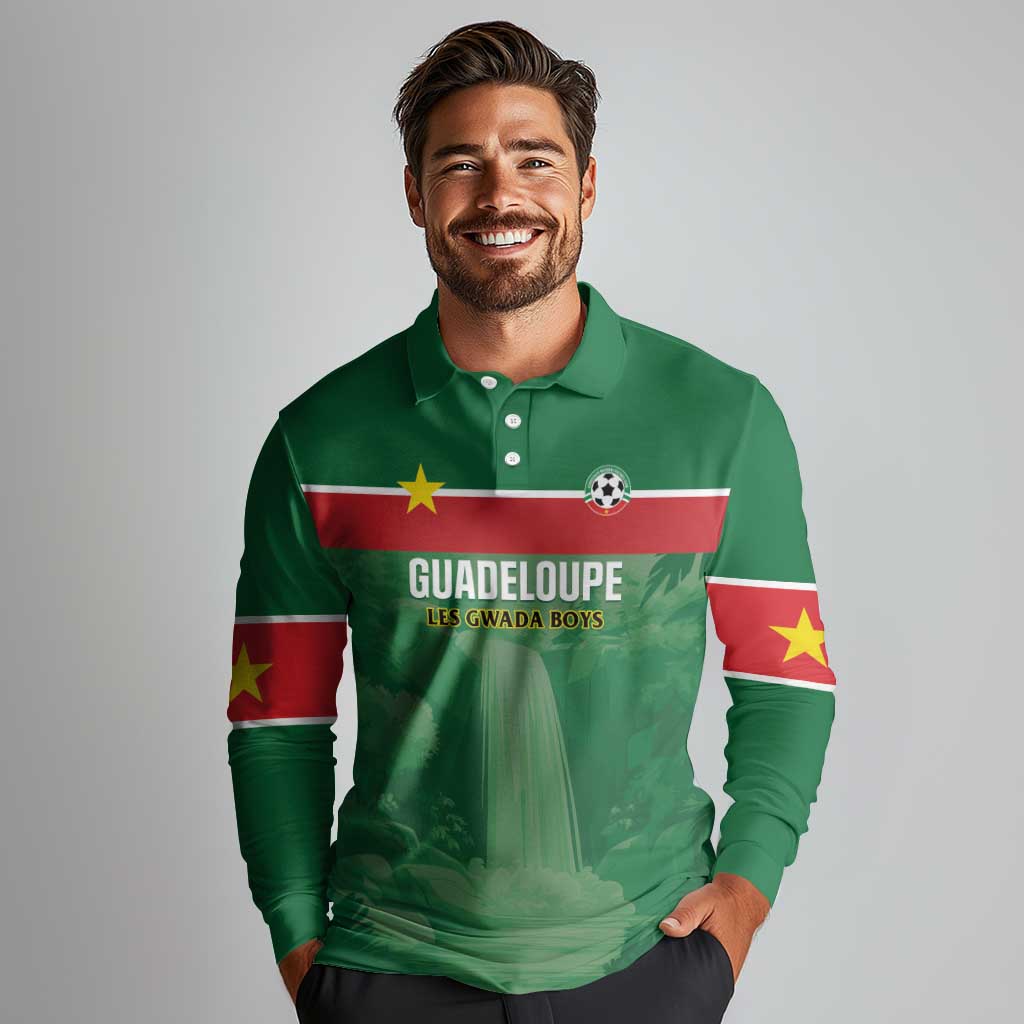 Custom Football Guadeloupe Green Long Sleeve Polo Shirt Les Gwada Boy Go Champions